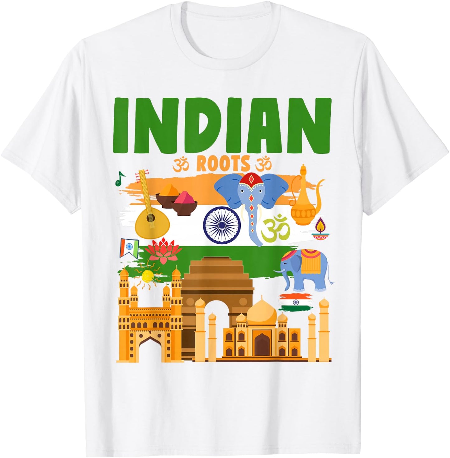 India Flag Outfit Idea For Kids With Elephant & Indian Roots T-Shirt - T-Shirt | White