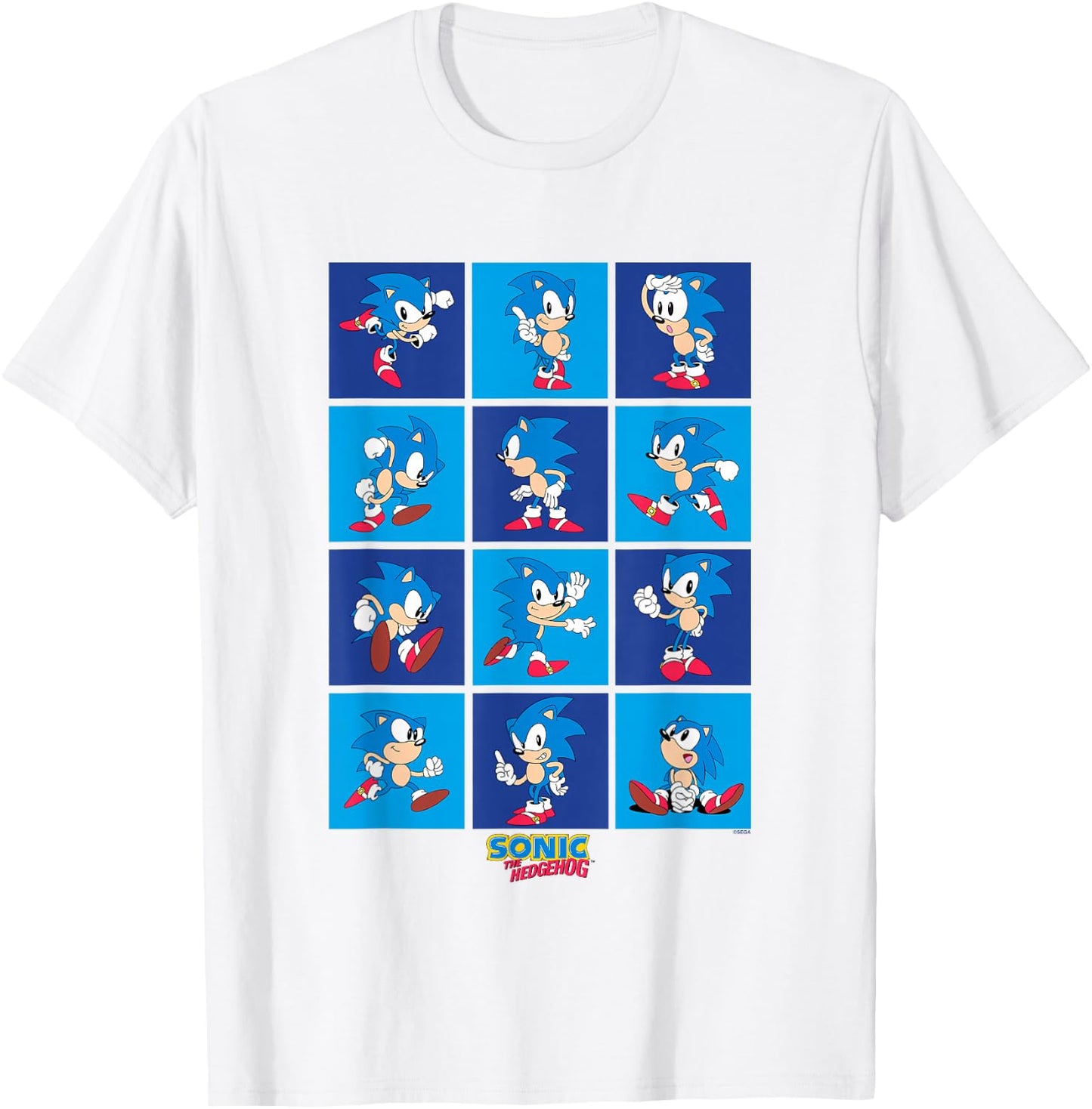 Sonic The Hedgehog Many Poses Of Sonic Retro Panels T-Shirt - T-Shirt | White