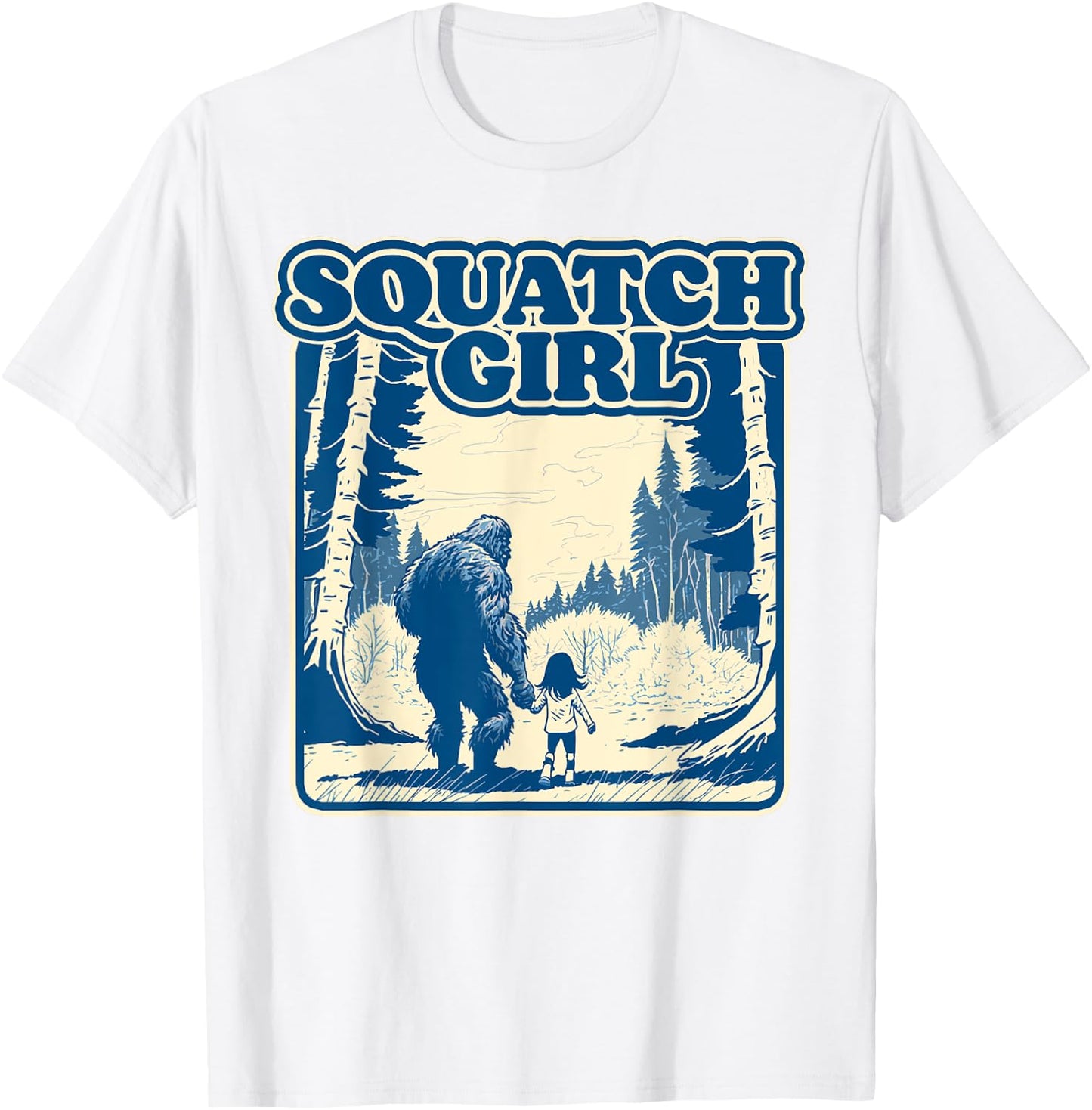 Squatch Girl Cute Sasquatch Bigfoot Lover Girl Holding Hands T-Shirt - T-Shirt | White