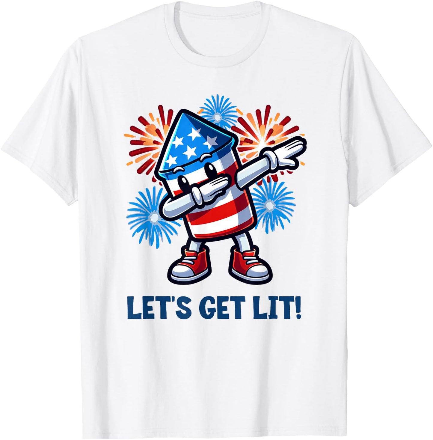 4th of July Let's Get Lit Dabbing Rocket Fireworks Patriotic T-Shirt - T-Shirt | White