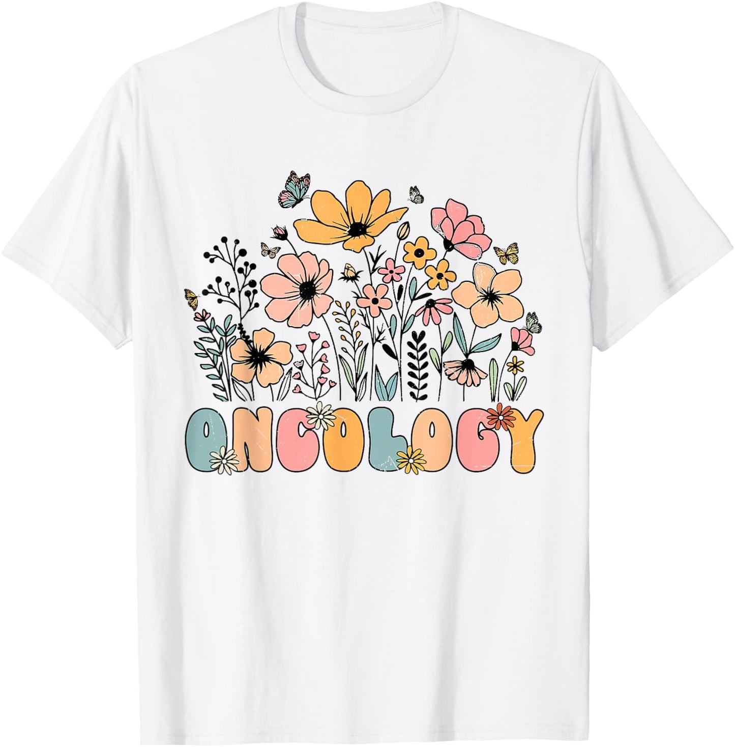 Oncology Nurse OCN Nursing Oncologist Flower Groovy Retro T-Shirt - T-Shirt | White