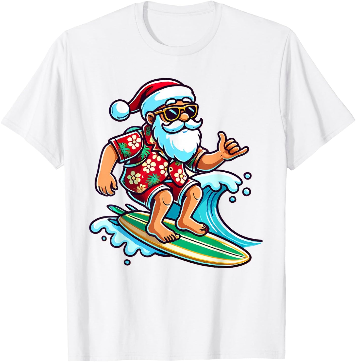Cool Surfing Santa Christmas in July Summer Beach Party T-Shirt - T-Shirt | White
