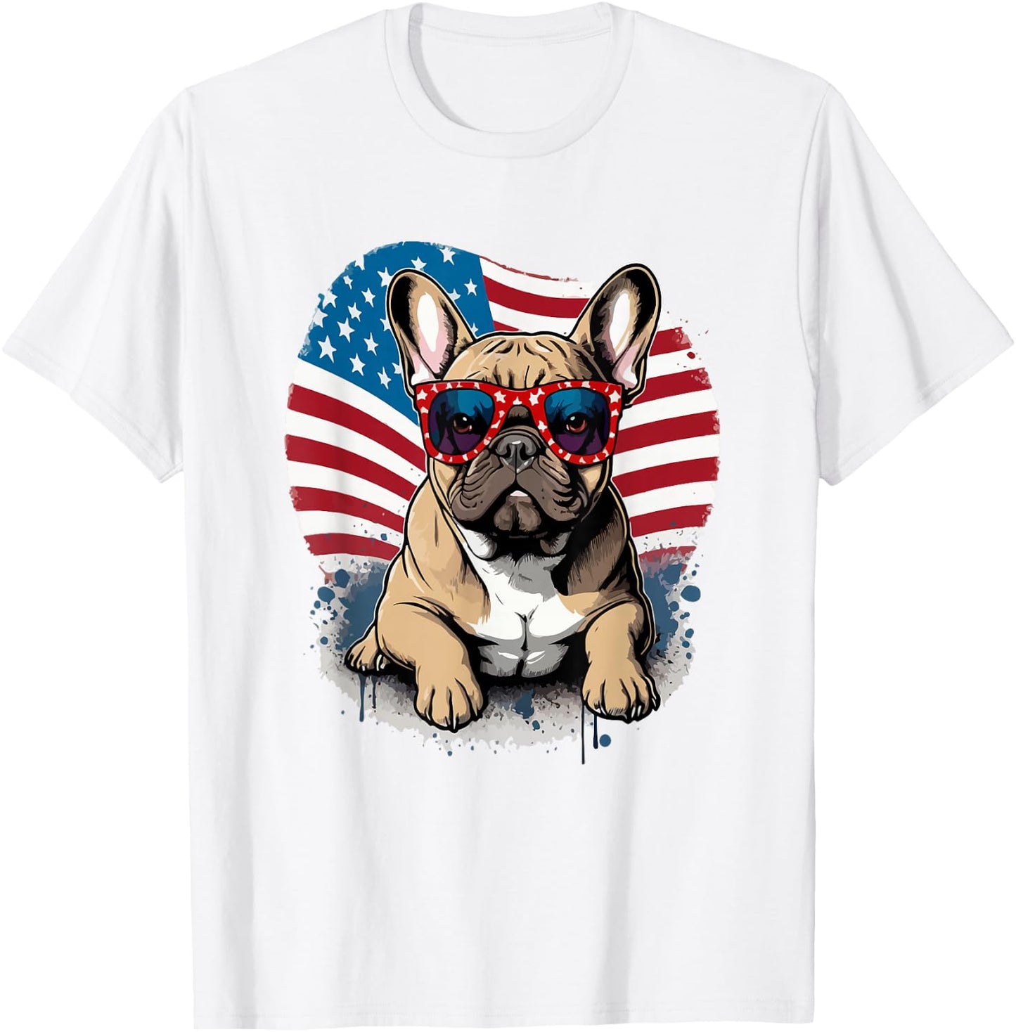 US Flag 4th July French Bulldog Sunglasses Women T-Shirt - T-Shirt | White