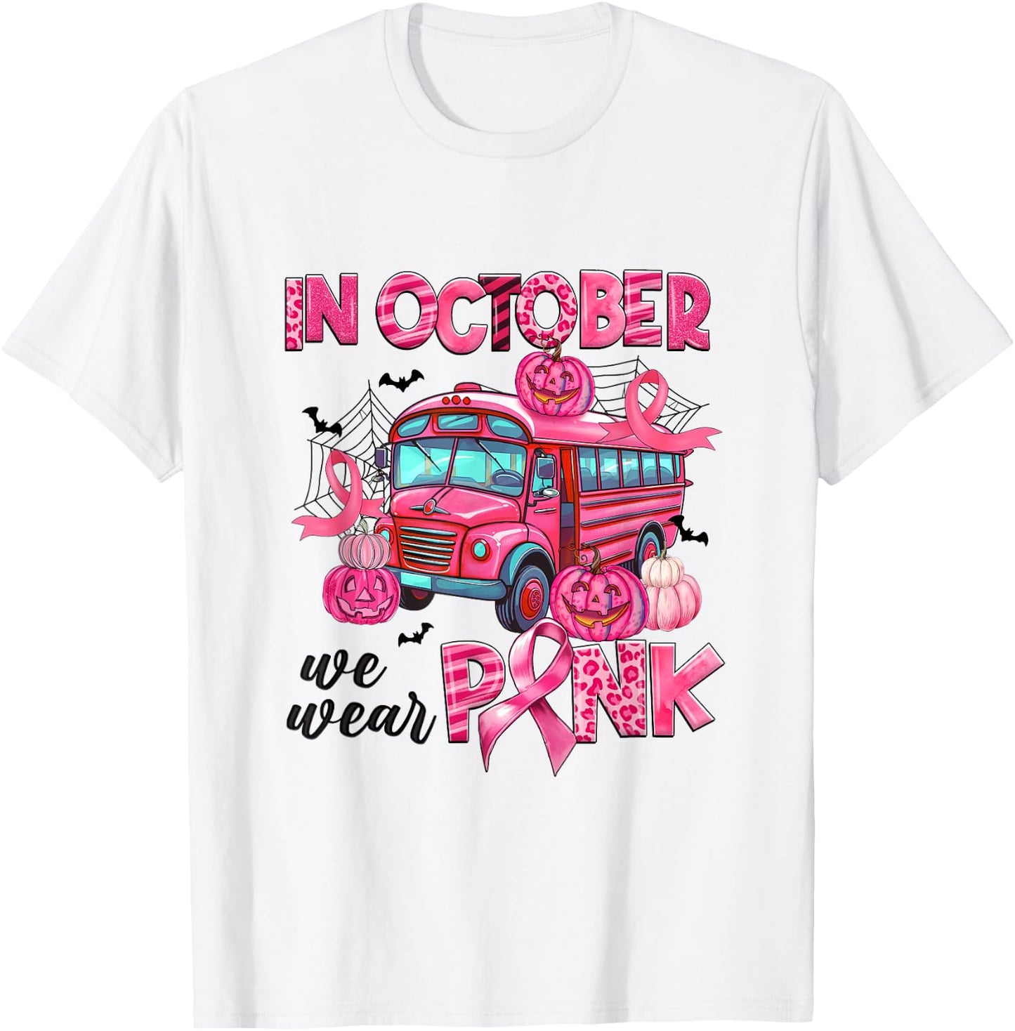 In October We Wear Pink Bus Driver Leopard Breast Cancer T-Shirt - T-Shirt | White