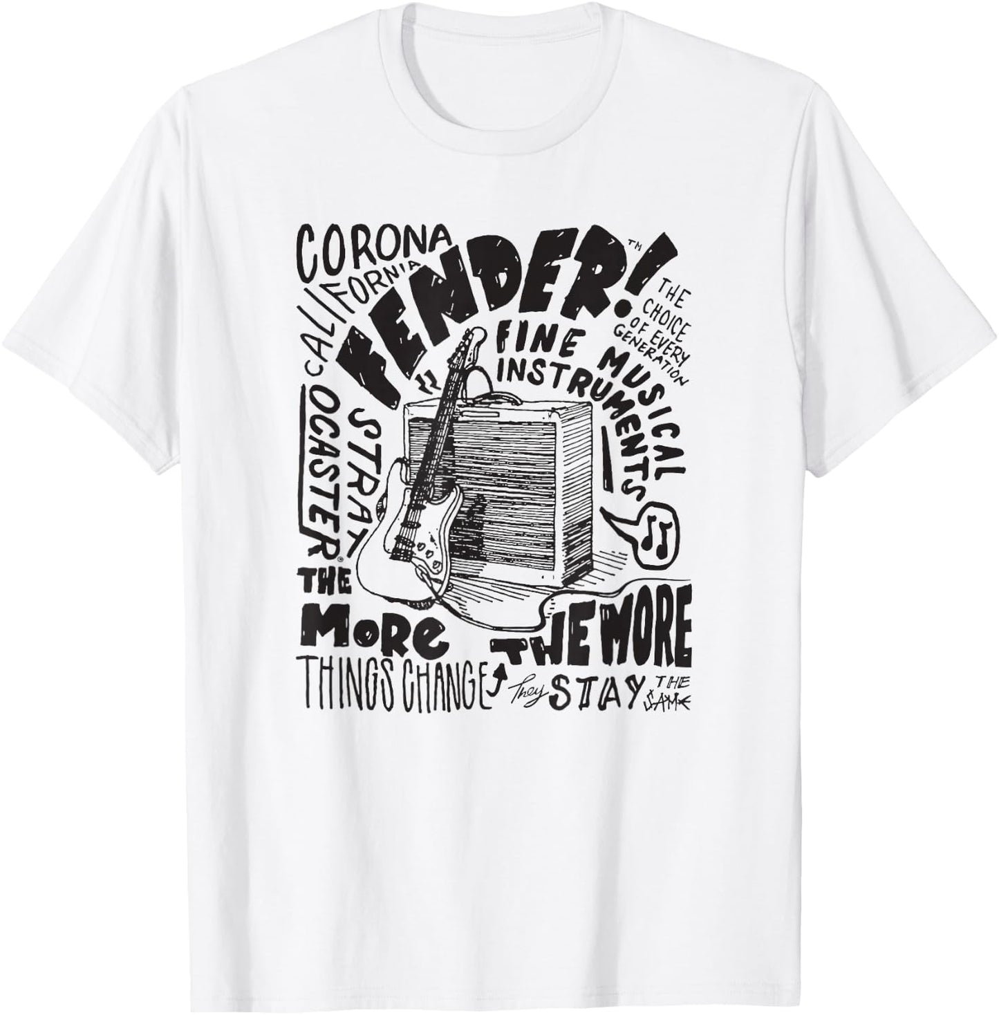 Fender Corona CA Guitar and Amp Sketch T-Shirt - T-Shirt | White