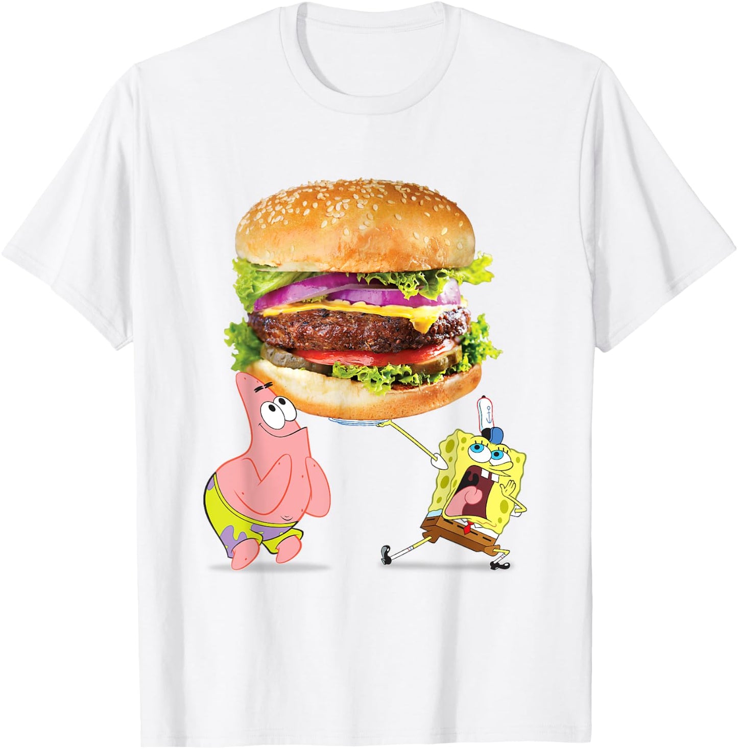 SpongeBob SquarePants & Patrick Star Giant Photo Real Burger T-Shirt - T-Shirt | White