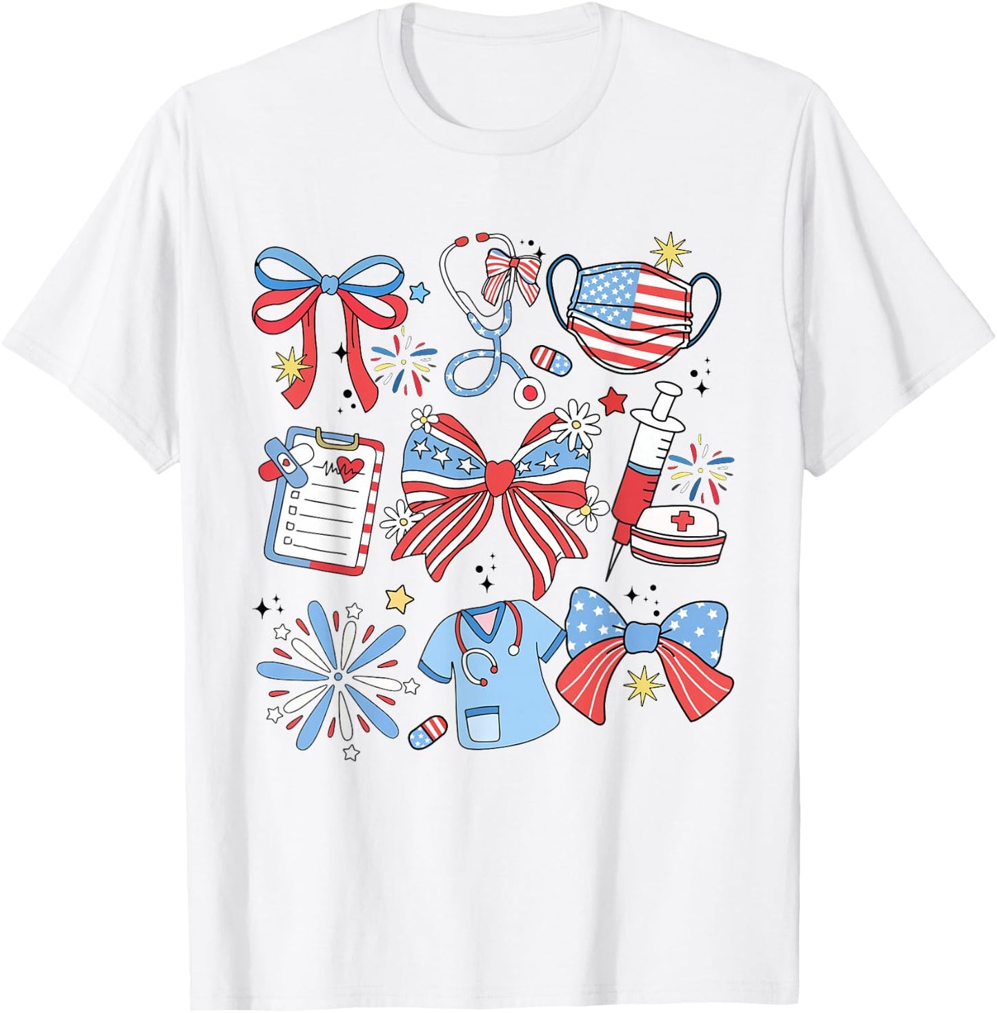 Coquette Bow 4th July Nurse ICU Nurse CRNA Surgical Medical T-Shirt - T-Shirt | White