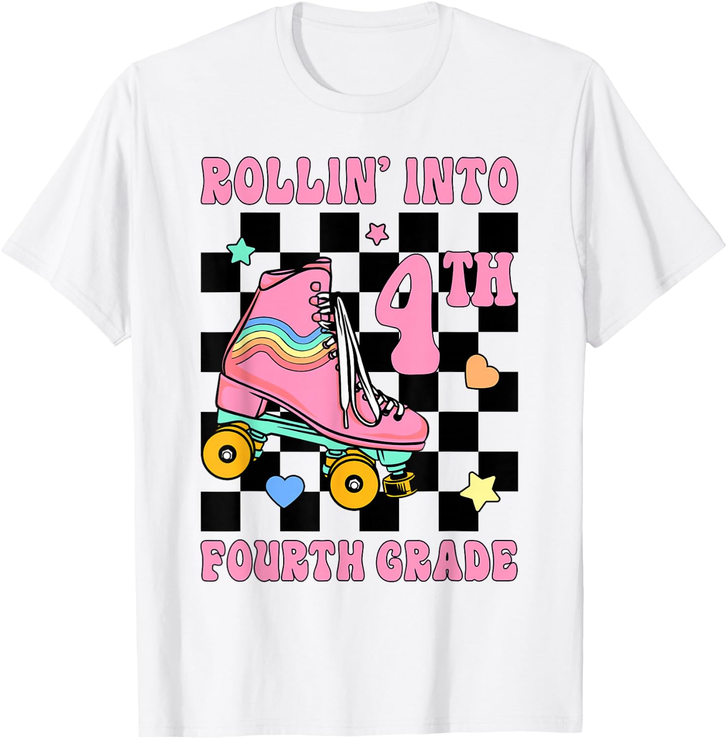 Rolling Into Fourth Grade Roller Skating Girl Back To School T-Shirt - T-Shirt | White