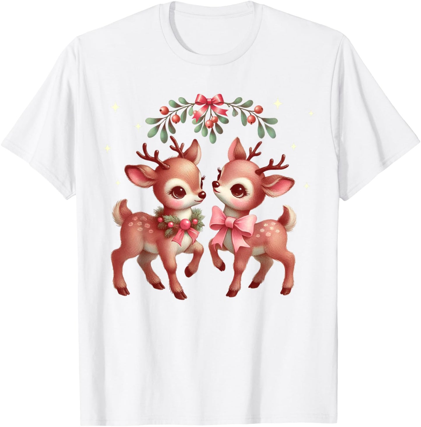 Retro Reindeer Pink Christmas Vintage Kitten Baby Deer T-Shirt - T-Shirt | White