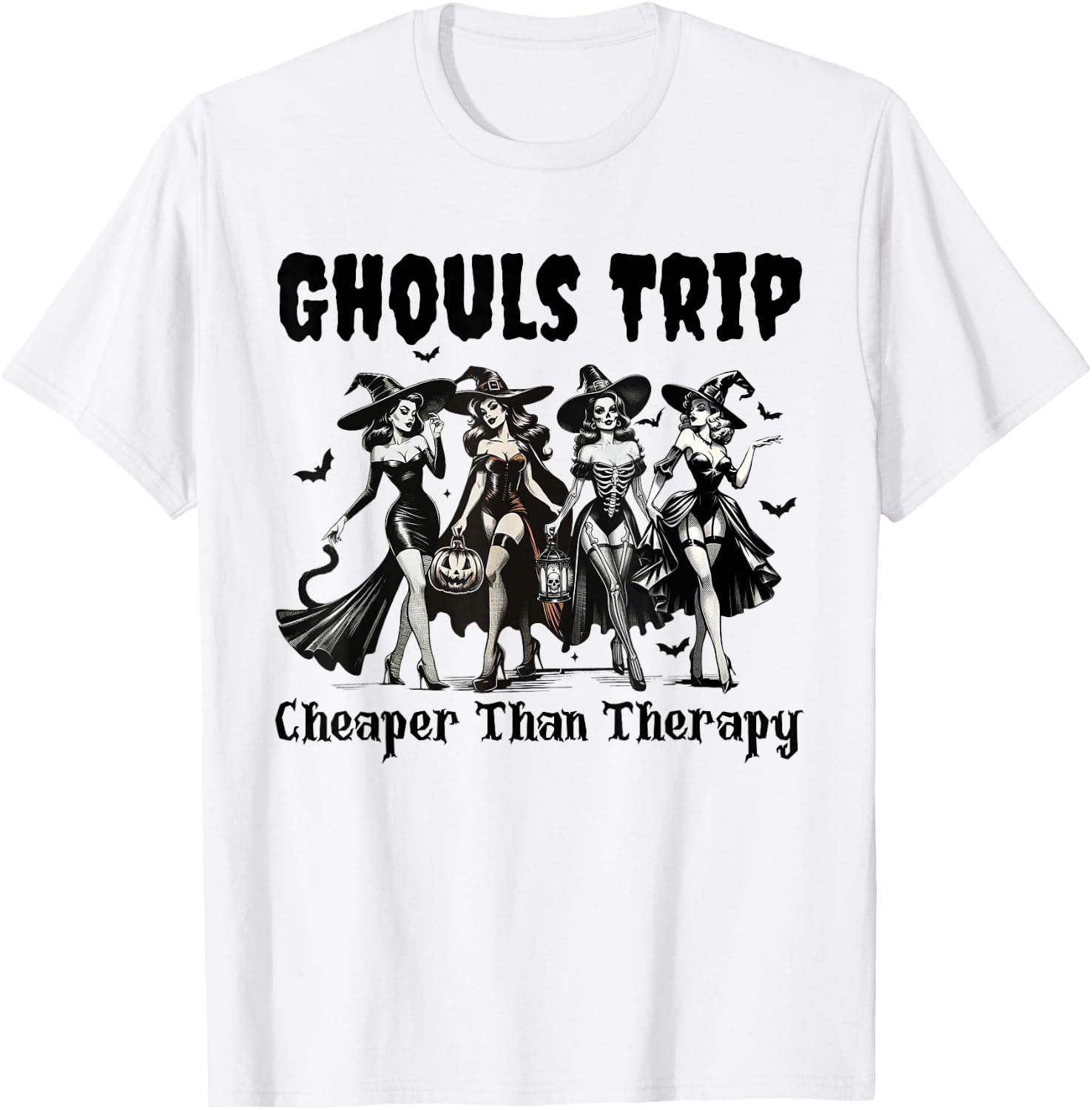 Vintage Ghouls Trip Cheaper Than Witch Therapy Halloween T-Shirt - T-Shirt | White