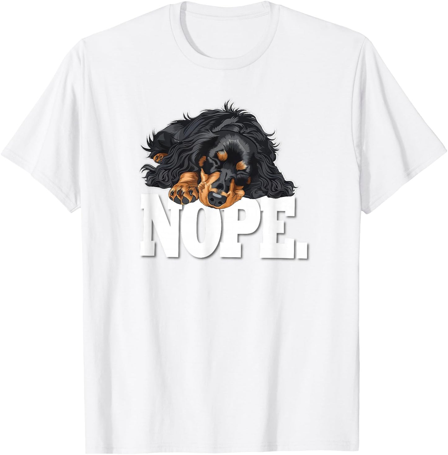 Funny Sleeping NOPE Black Long Haired Dachshund Lover T-Shirt - T-Shirt | White