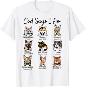 God Says I Am Cat Funny Cats Lover Bible Verse Christian Women Kids T-Shirt - T-Shirt | White