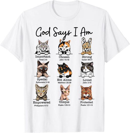 God Says I Am Cat Funny Cats Lover Bible Verse Christian Women Kids T-Shirt - T-Shirt | White