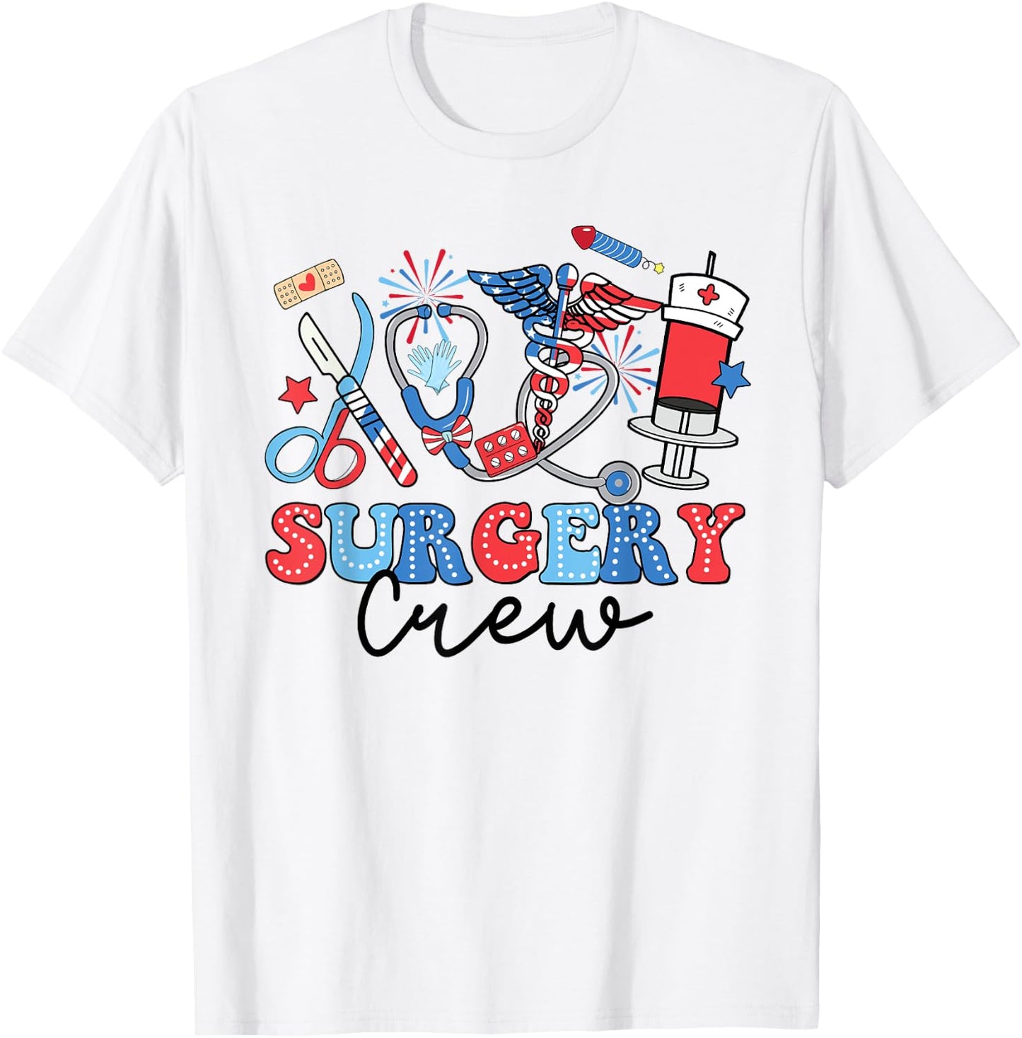 Retro Surgery Crew American Flag Surgical Tech 4th Of July Men T-Shirt - T-Shirt | White