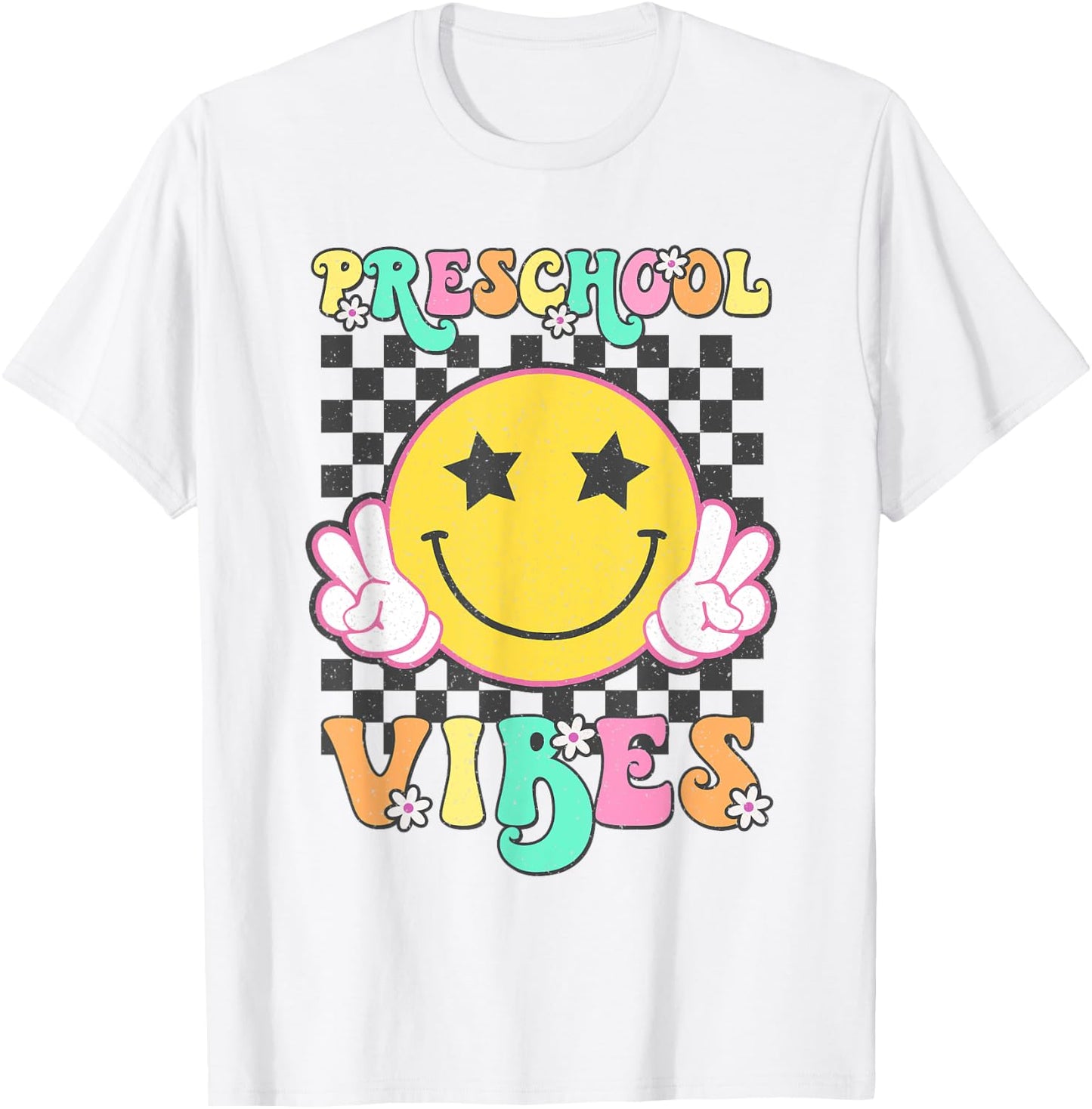 Preschool Vibes Smile Face Back to School Preschool Girl Kid T-Shirt - T-Shirt | White