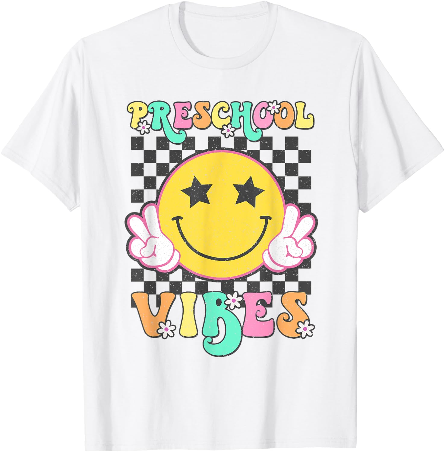 Preschool Vibes Smile Face Back to School Preschool Girl Kid T-Shirt - T-Shirt | White