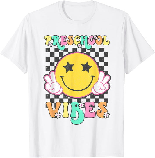 Preschool Vibes Smile Face Back to School Preschool Girl Kid T-Shirt - T-Shirt | White
