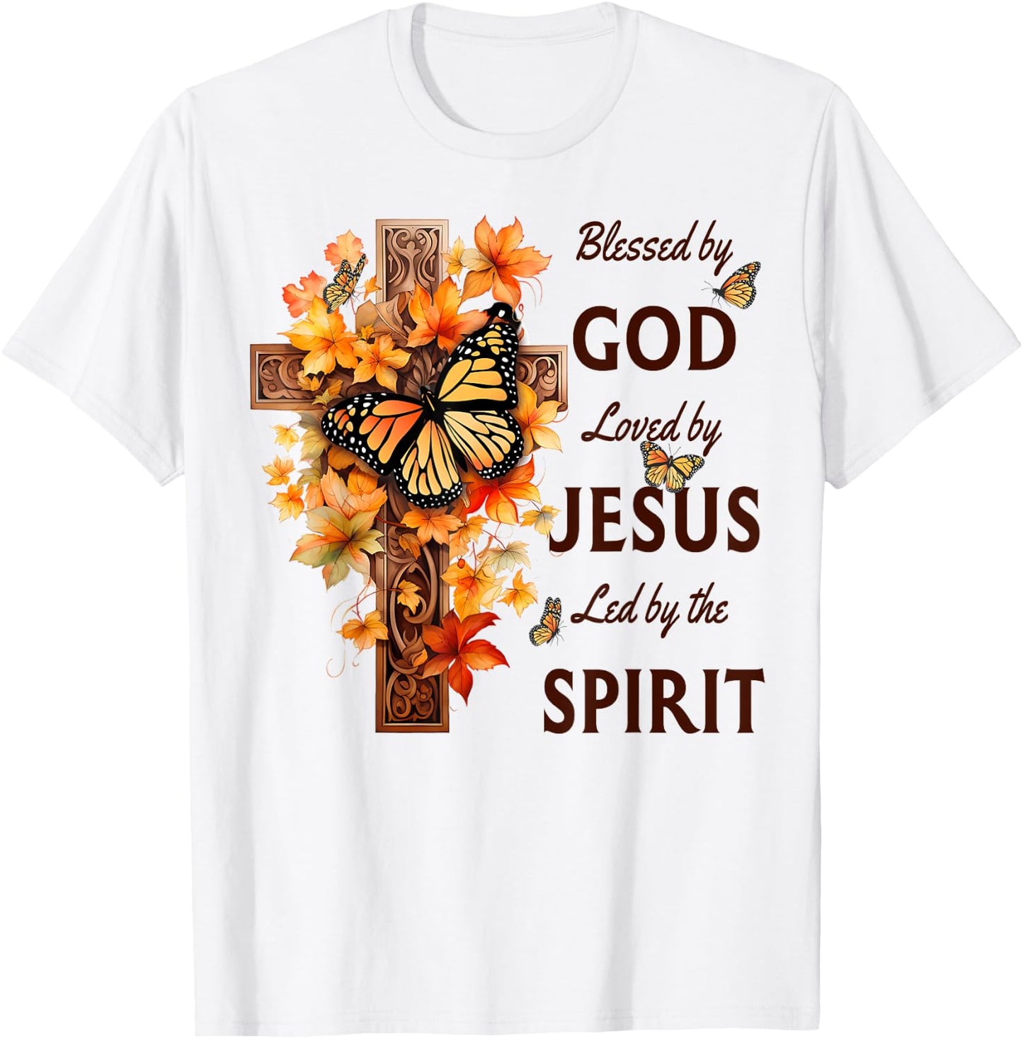 Blessed by God Loved by Jesus Fall Harvest Cross T-Shirt - T-Shirt | White