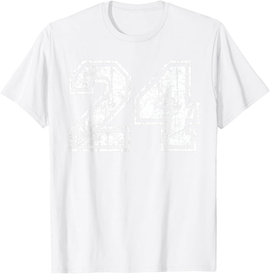 Basketball Player Jersey Number 24 Vintage Distressed Gift T-Shirt - T-Shirt | White