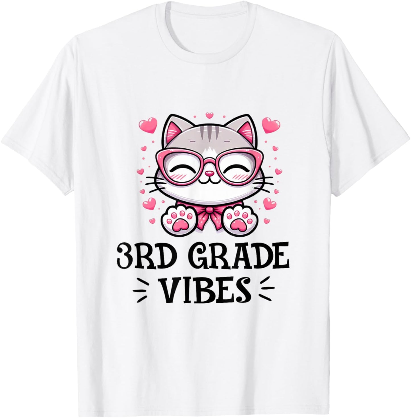 Third 3rd Grade Vibes Back to School Cute Cat Cute For Girls T-Shirt - T-Shirt | White