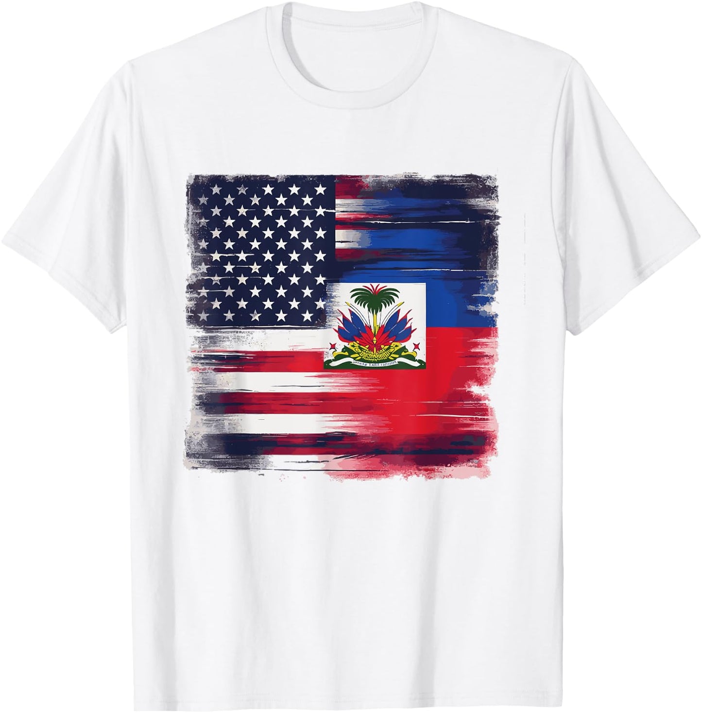 Vintage Half American Half Haitian Flag Family Heritage T-Shirt - T-Shirt | White