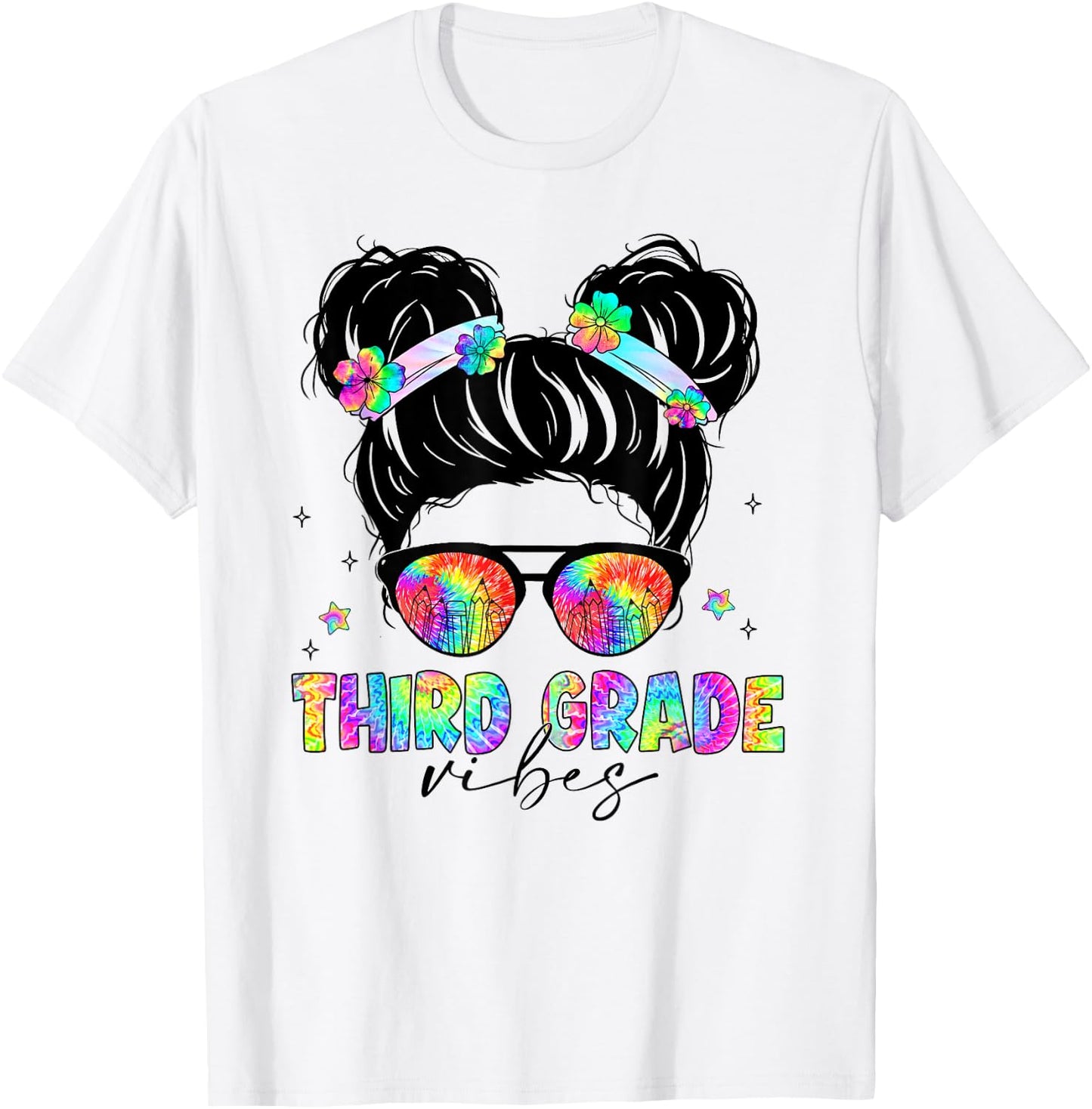 Tie Dye Messy Bun Back To School Shirt Third Grade Vibes T-Shirt - T-Shirt | White