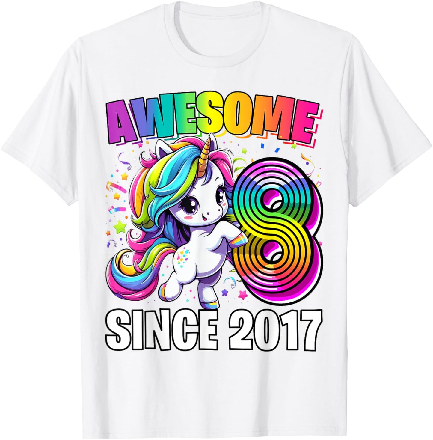 Unicorn 8th Birthday 8 Year Old Unicorn Party Girls Outfit T-Shirt - T-Shirt | White