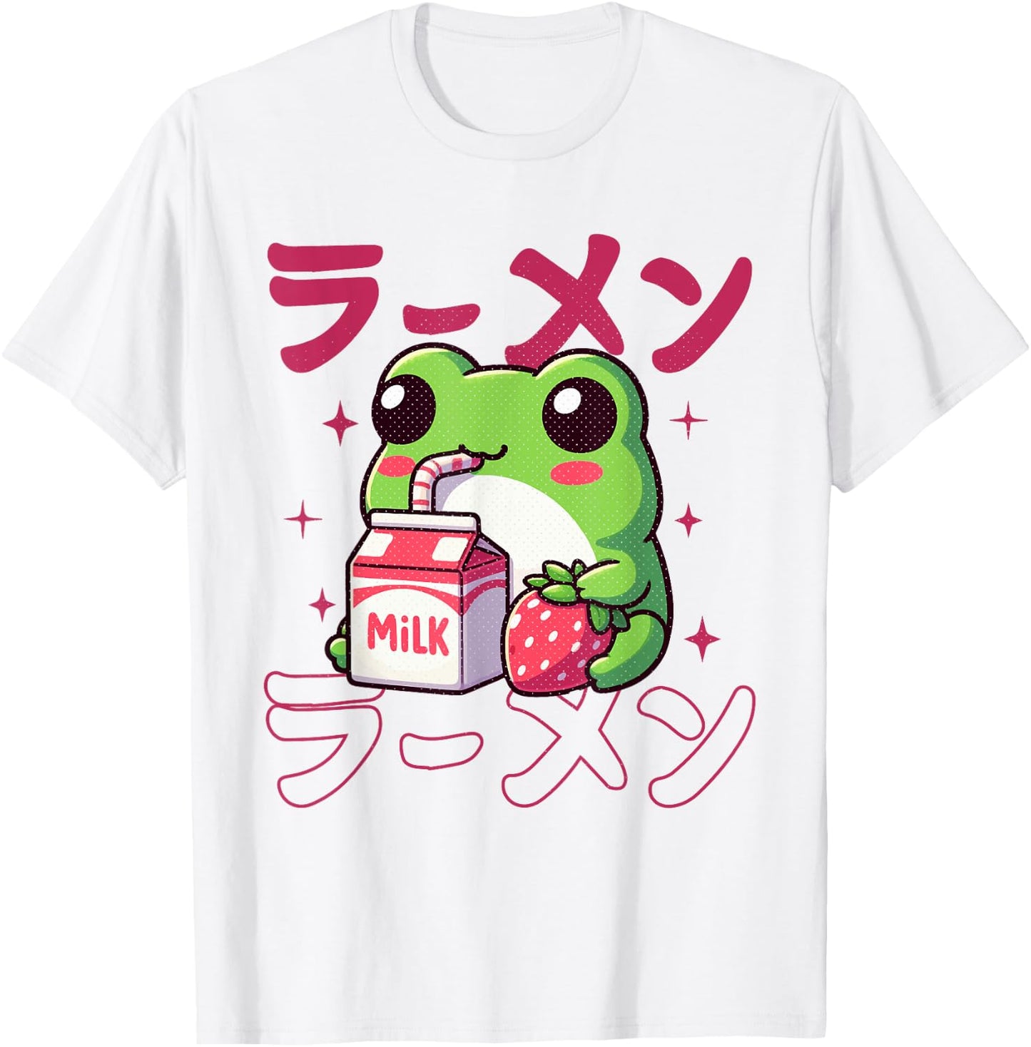 Cute Retro Japanese Kawaii Anime Frog Strawberry Milk Shake T-Shirt - T-Shirt | White