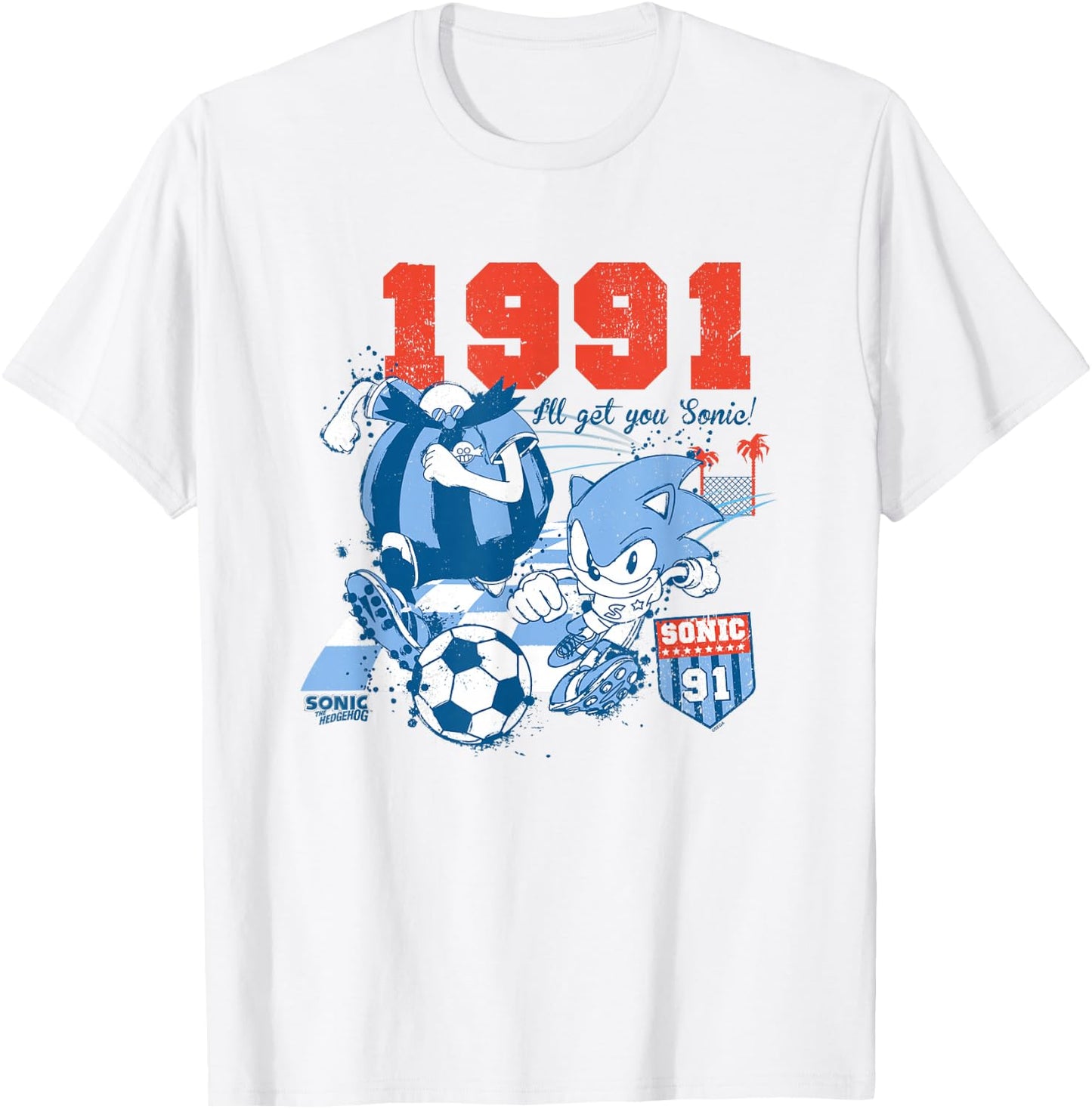 Sonic The Hedgehog Americana Sonic VS Robotnik Soccer Retro T-Shirt - T-Shirt | White