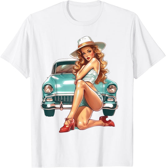 Pinup Girl Pin Up Vintage Retro girls T-Shirt - T-Shirt | White