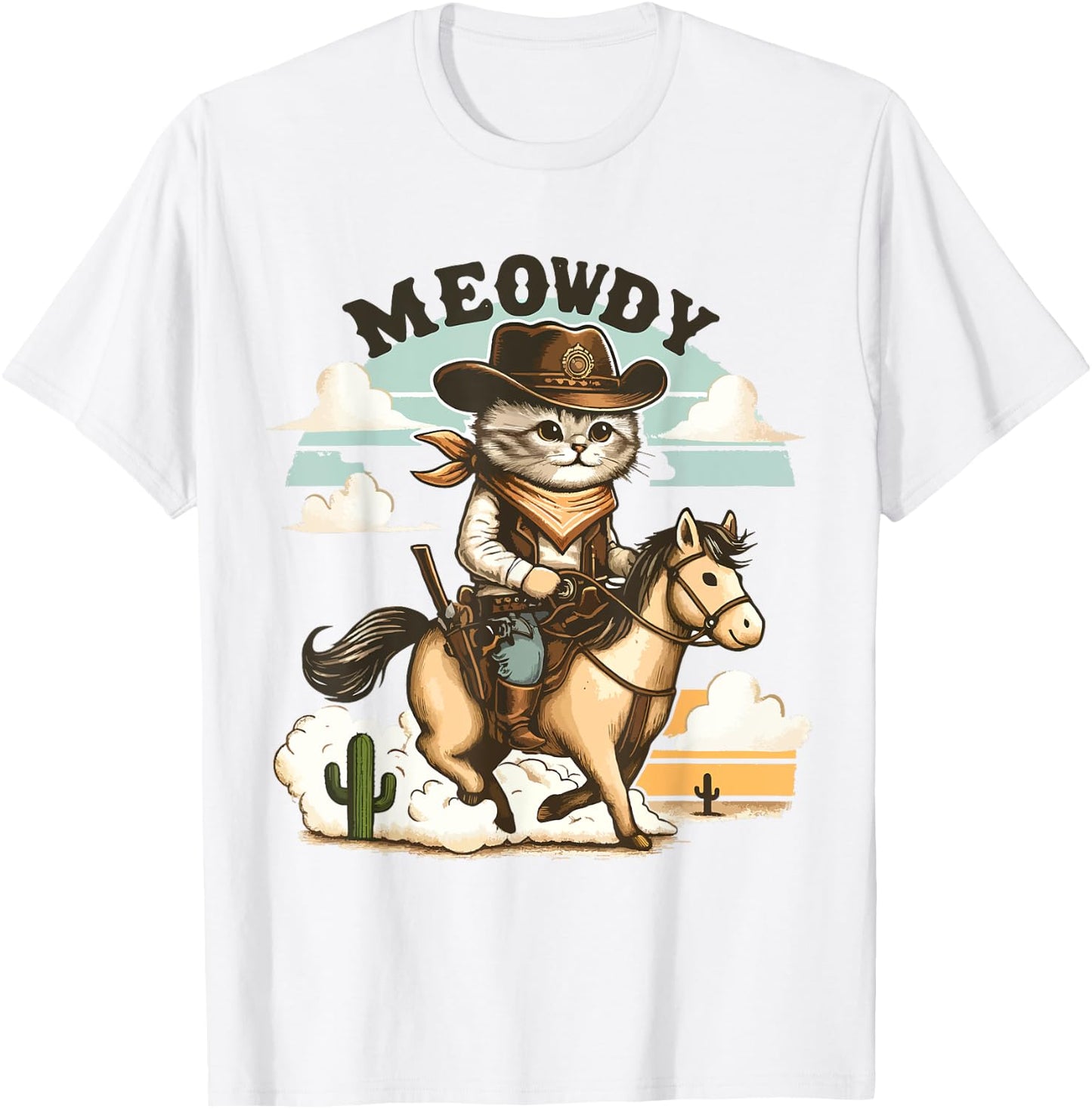 Meowdy Partner Cat Cowboy Horse Howdy Funny Country Western T-Shirt - T-Shirt | White
