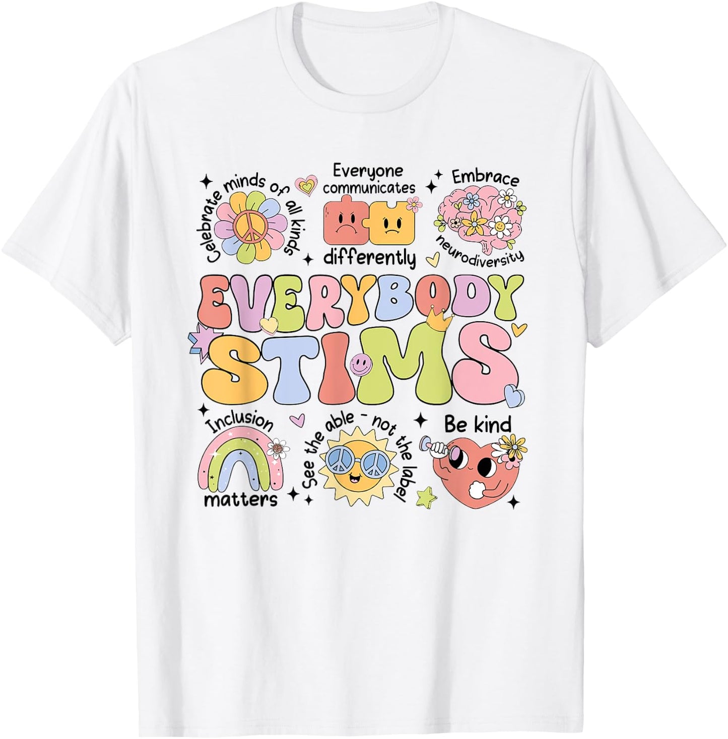 Everybody Stims Speech Therapy Behavior Analyst Aba Rbt T-Shirt - T-Shirt | White