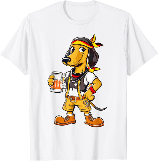 Dachshund German Clothing Oktoberfest Lederhosen Men's Cheers T-Shirt - T-Shirt | White