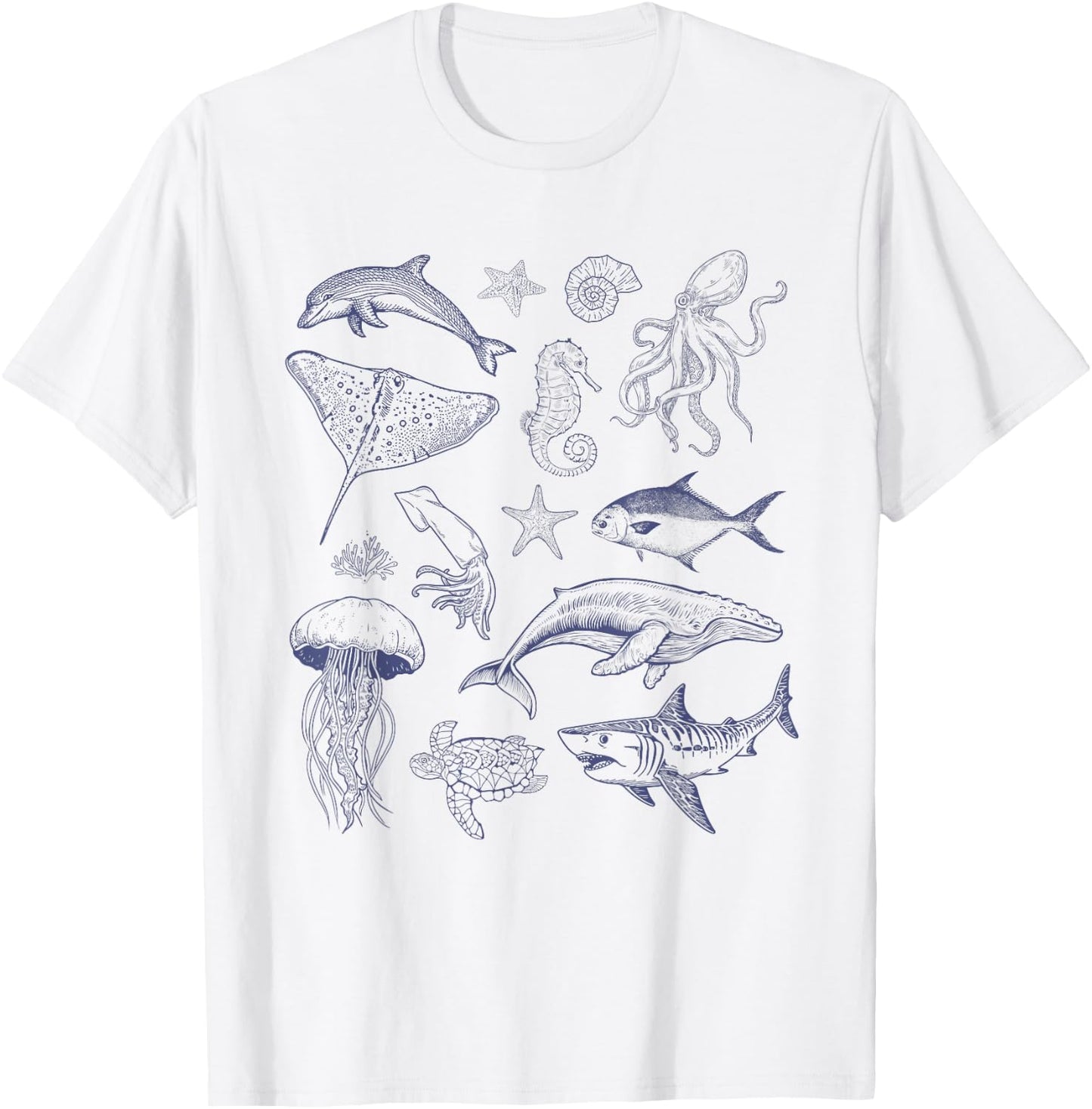 Vintage 90s Tattoo Sea Animal, Retro Ocean Nature Sea Life T-Shirt - T-Shirt | White