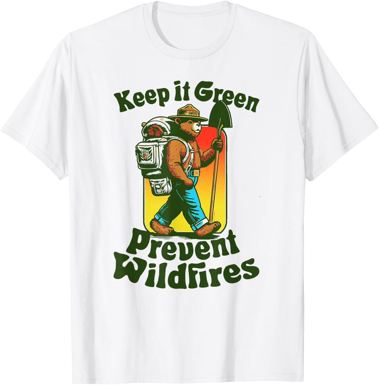 Keep It Green! Prevent Wildfires Backpacking Smokey Bear T-Shirt - T-Shirt | White