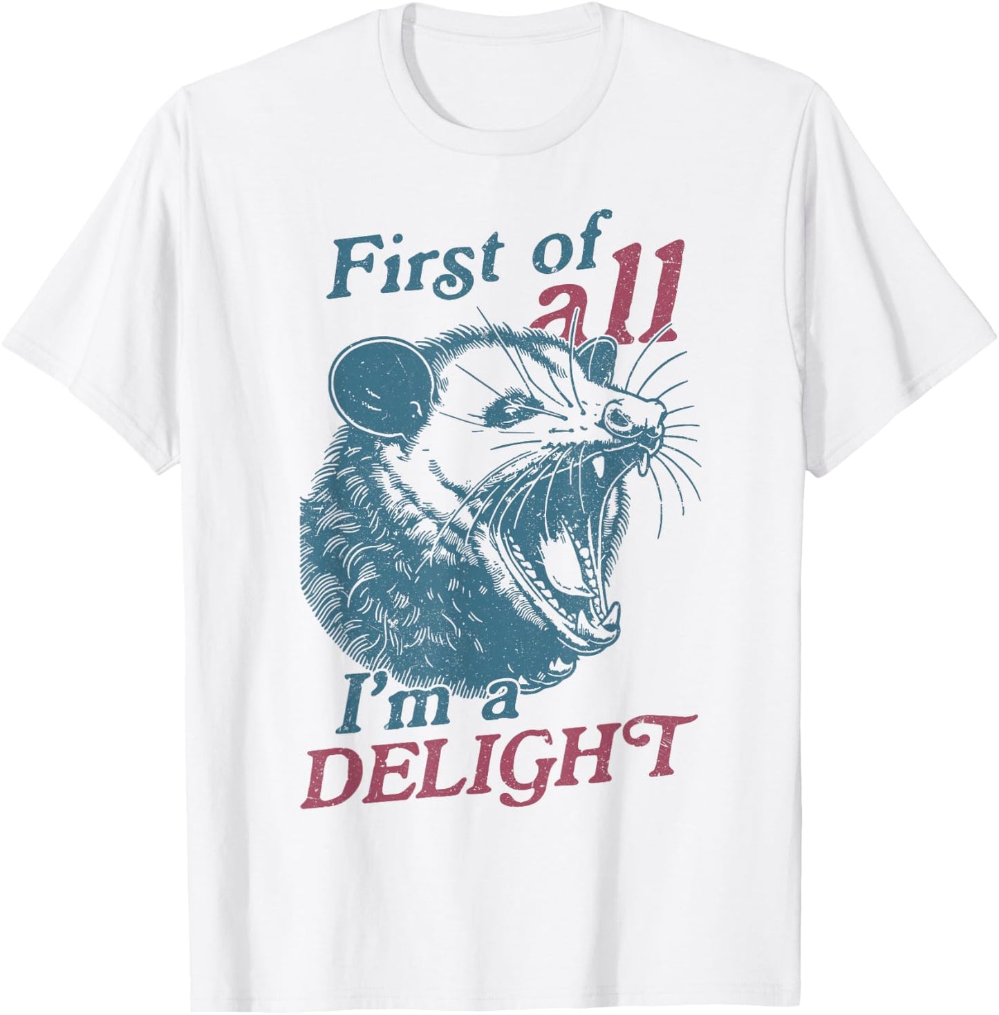 First Of All I'm A Delight Sarcastic Angry Opossum Lover T-Shirt - T-Shirt | White