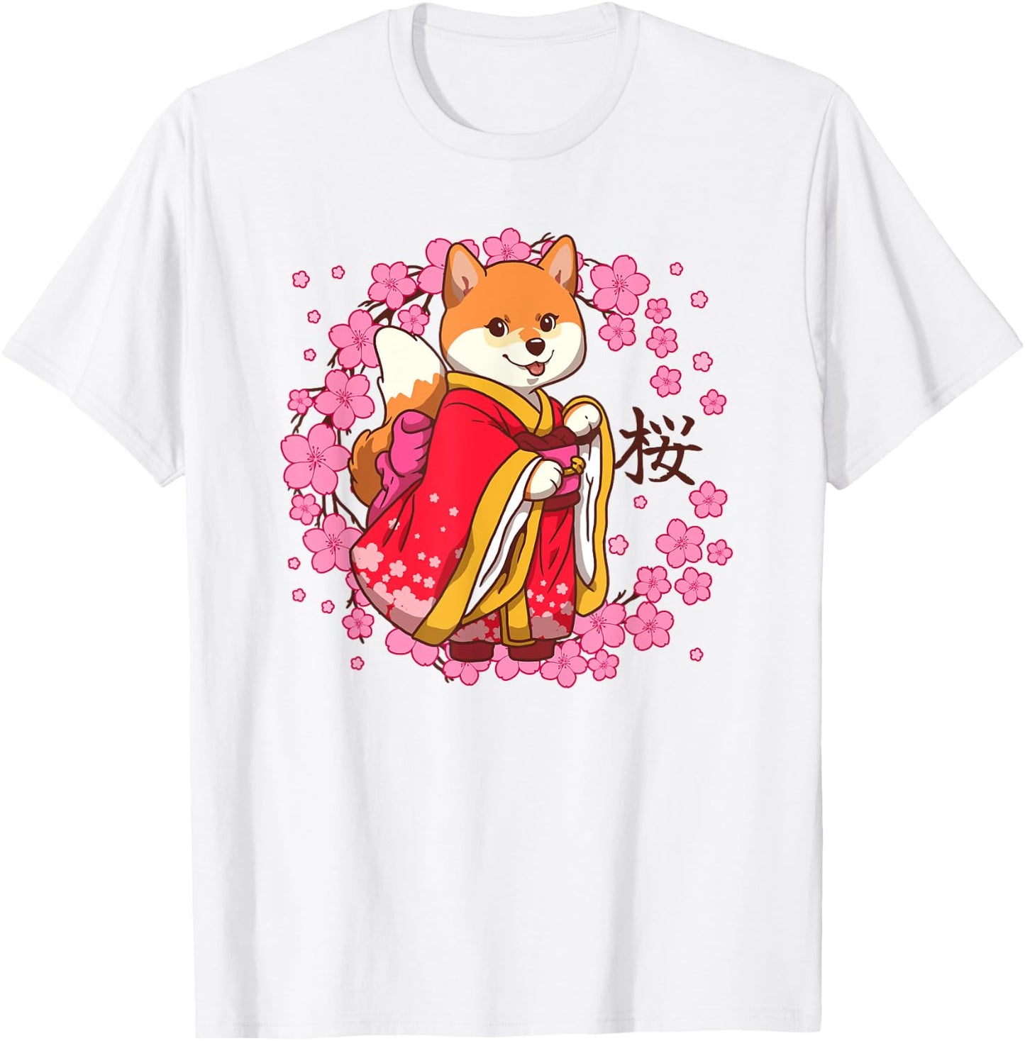 Kawaii Dog SAKURA 桜 Spring T-Shirt - T-Shirt | White