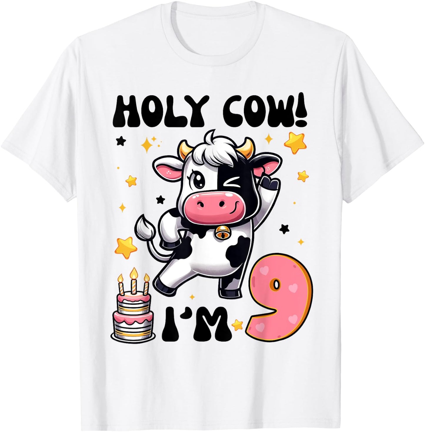 Holy Cow I'm 9 Years Old Boys Girls Kids 9th Birthday Cow T-Shirt - T-Shirt | White