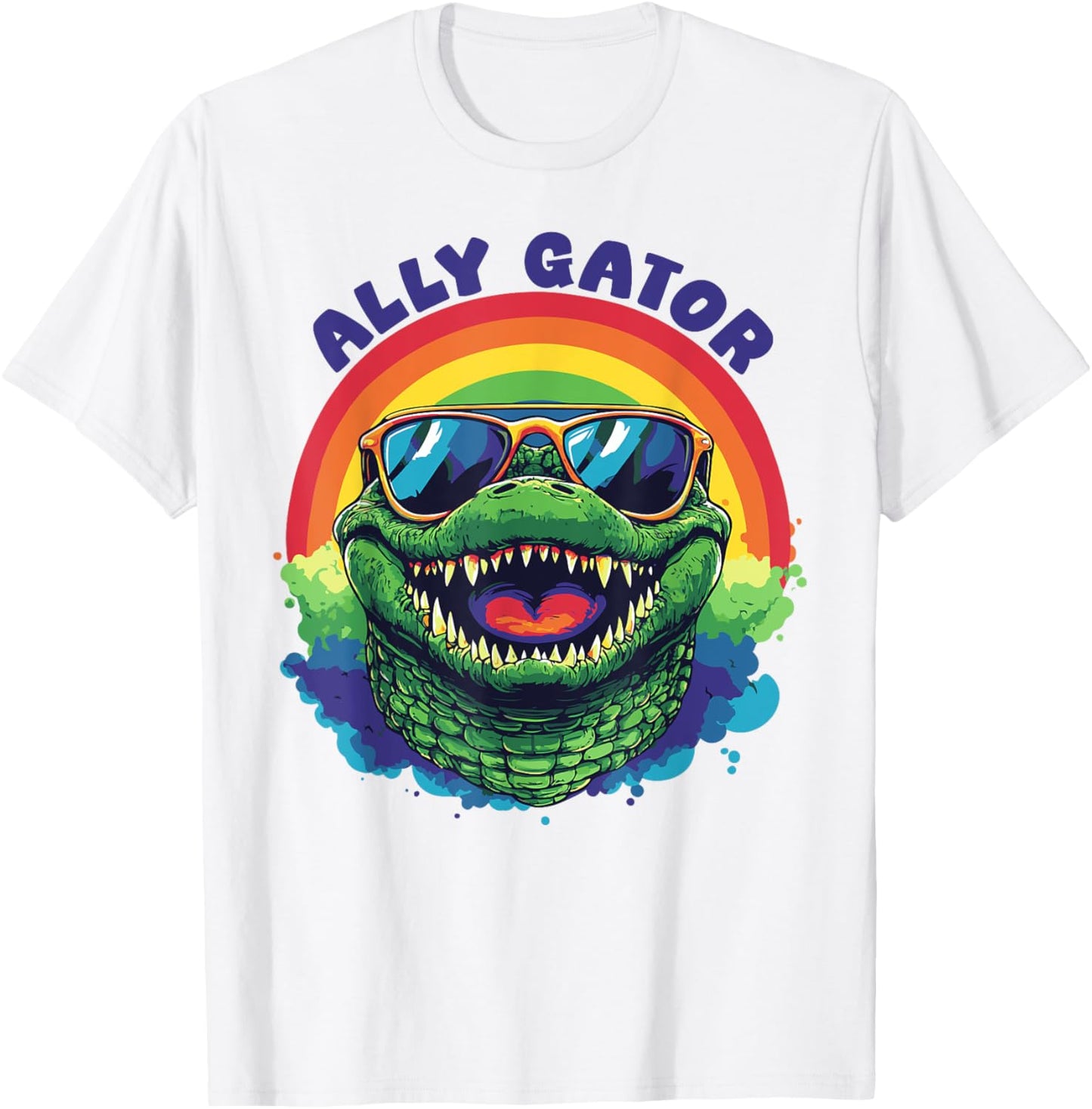 Gay Pride Ally Gator Rainbow Alligator Wearing Sunglasses T-Shirt - T-Shirt | White