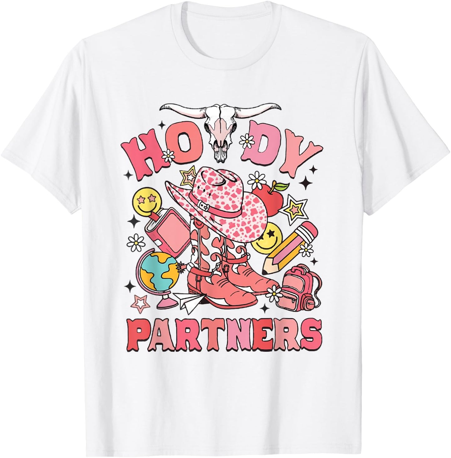 Retro Howdy Partners Cowgirl Teacher Western Back To School T-Shirt - T-Shirt | White