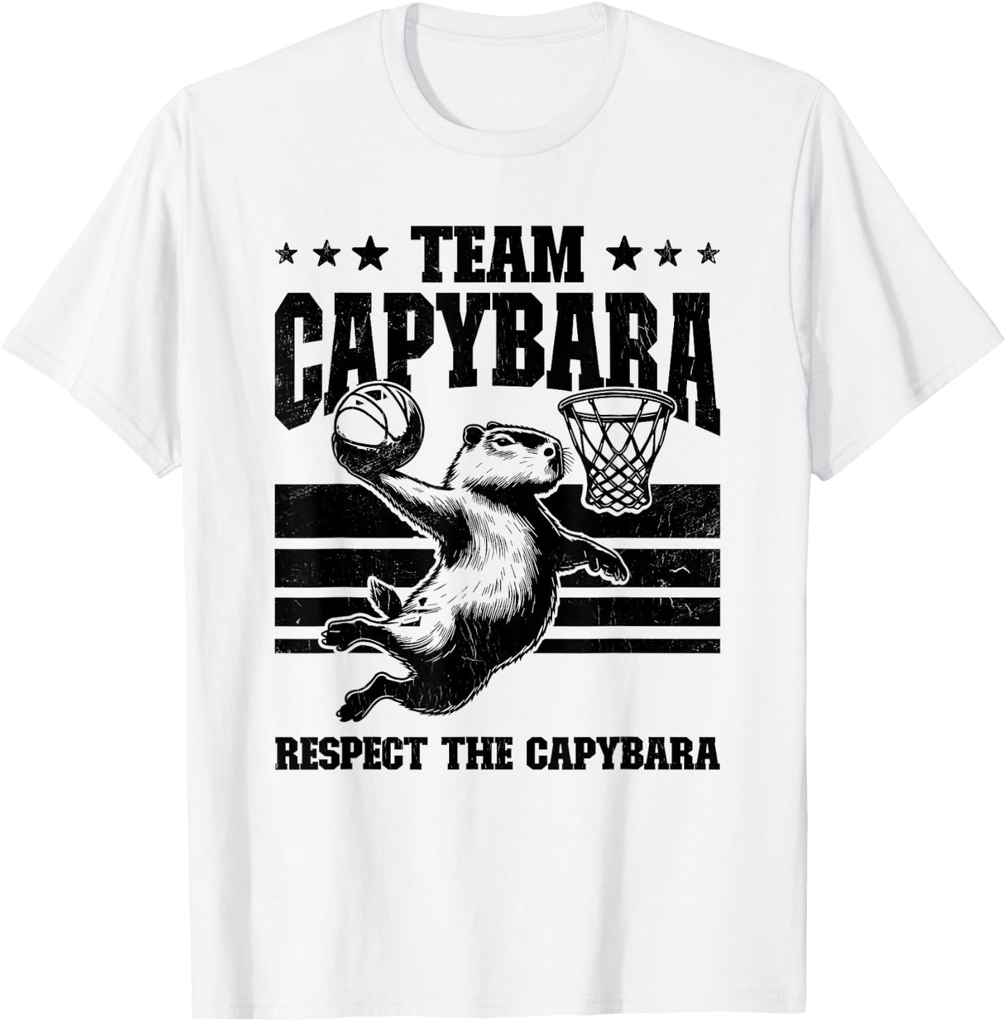 Team Capybara Funny Retro Rodent Capybara Playing Basketball , Small, Grey T-Shirt - T-Shirt | White