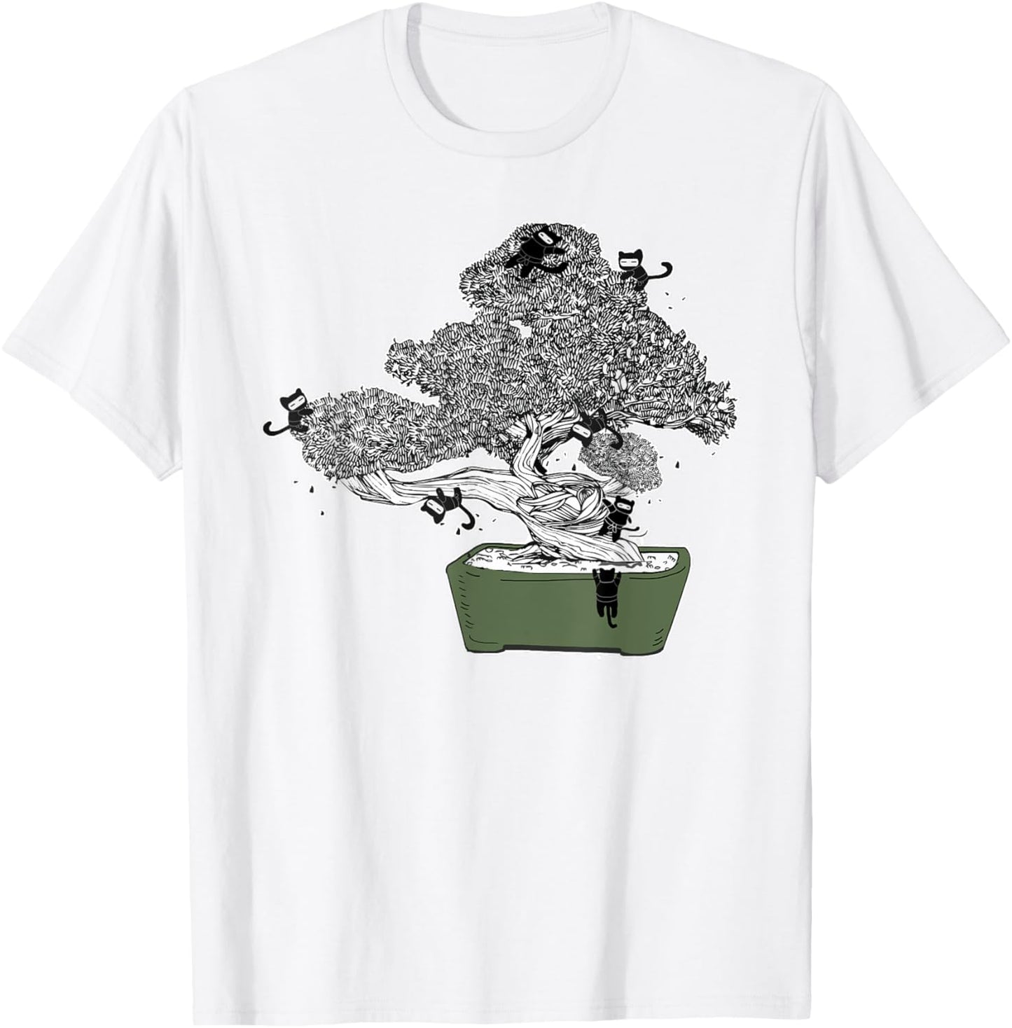 Ninja Kitty Cats Bonsai Tree Japanese Buddhist Zen Shirt T-Shirt - T-Shirt | White