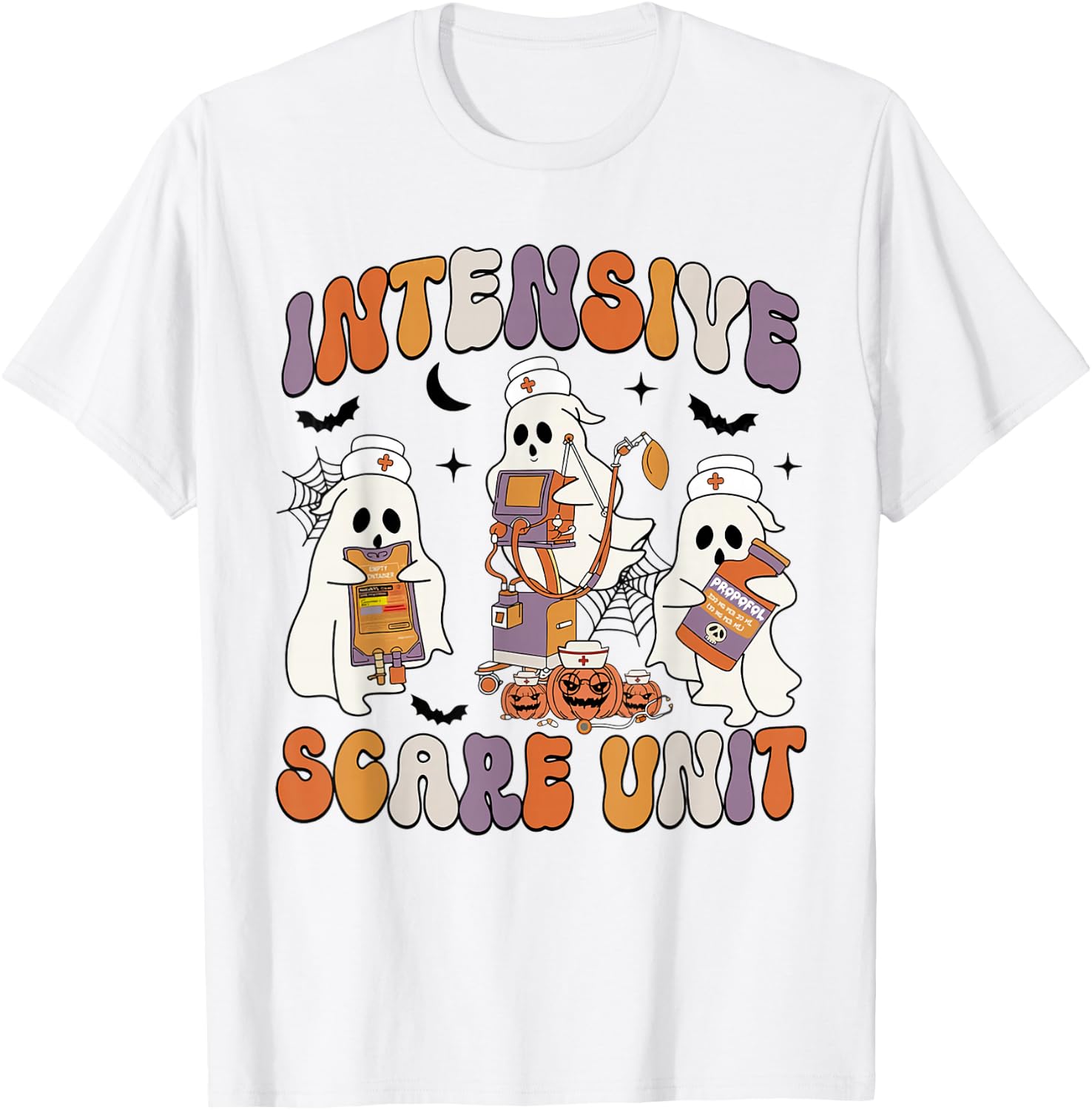 Retro Intensive Care Unit Nurse Halloween ICU Nurse Ghosts T-Shirt - T-Shirt | White