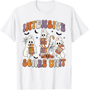 Retro Intensive Care Unit Nurse Halloween ICU Nurse Ghosts T-Shirt - T-Shirt | White