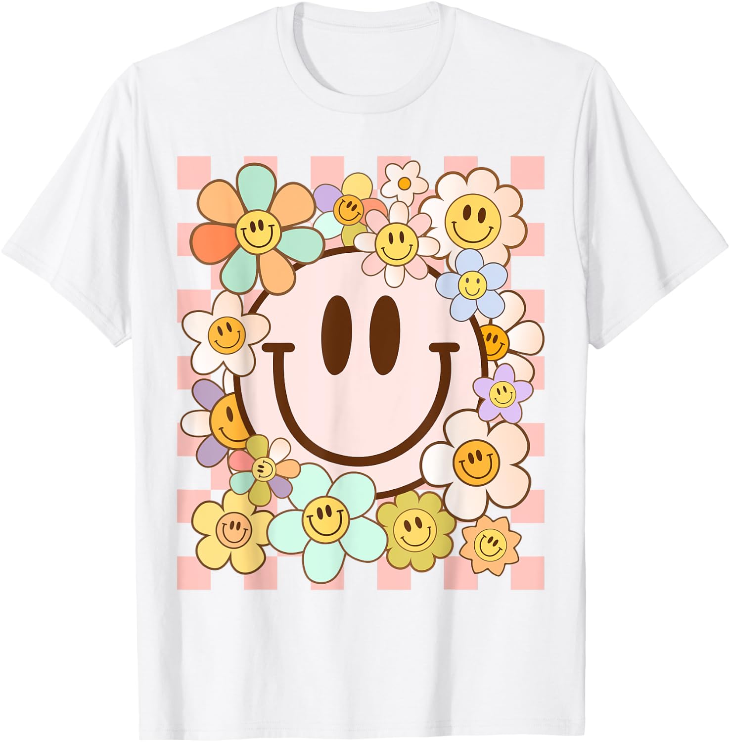 Happy Face Daisy Flower Shirt Preppy Aesthetic Smile Face T-Shirt - T-Shirt | White