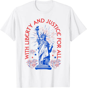 Retro Funny 4th Of July With Liberty And Justice For All T-Shirt - T-Shirt | White