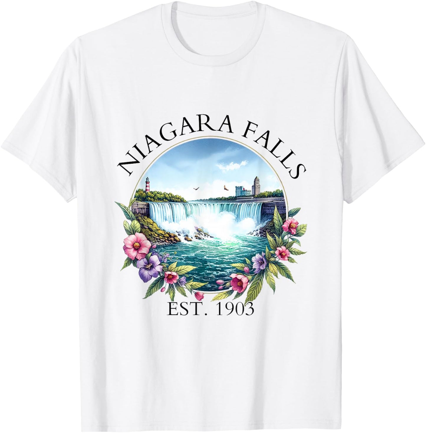 Retro Floral Niagara Falls Trip Outdoor Family Vacation T-Shirt - T-Shirt | White