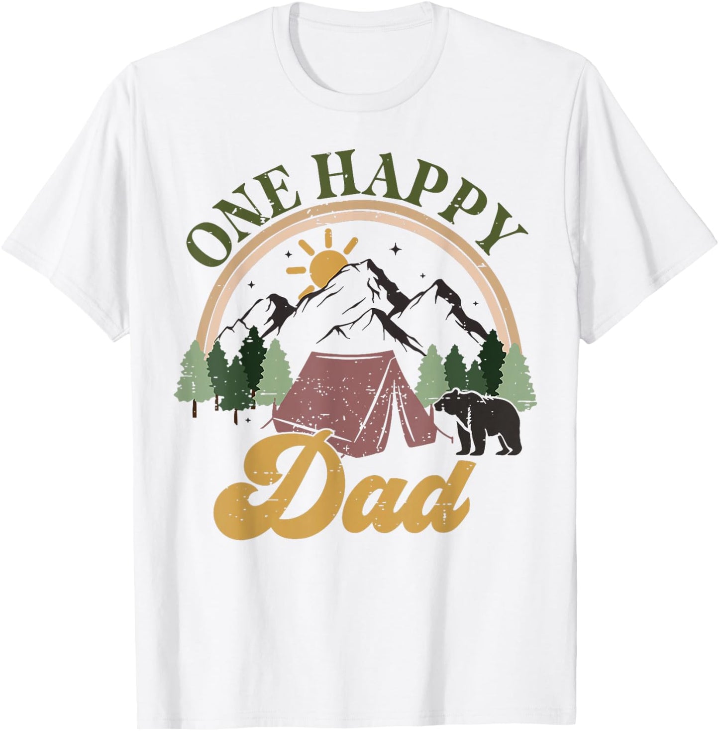 Cute One Happy Camper Birthday Decorations One Happy Dad T-Shirt - T-Shirt | White