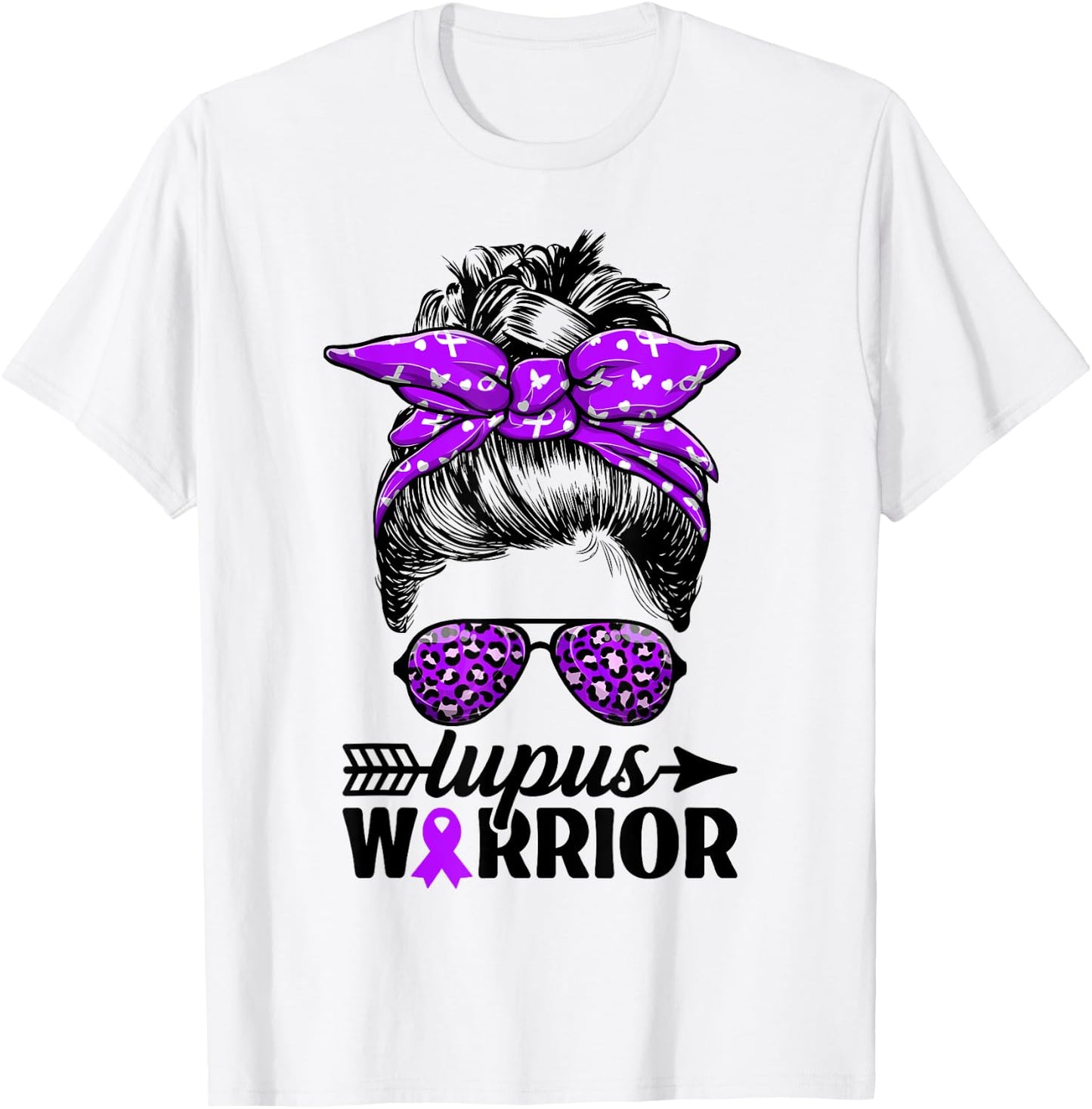 Lupus Warrior Messy Bun Women - Wear Purple Lupus Awareness T-Shirt - T-Shirt | White