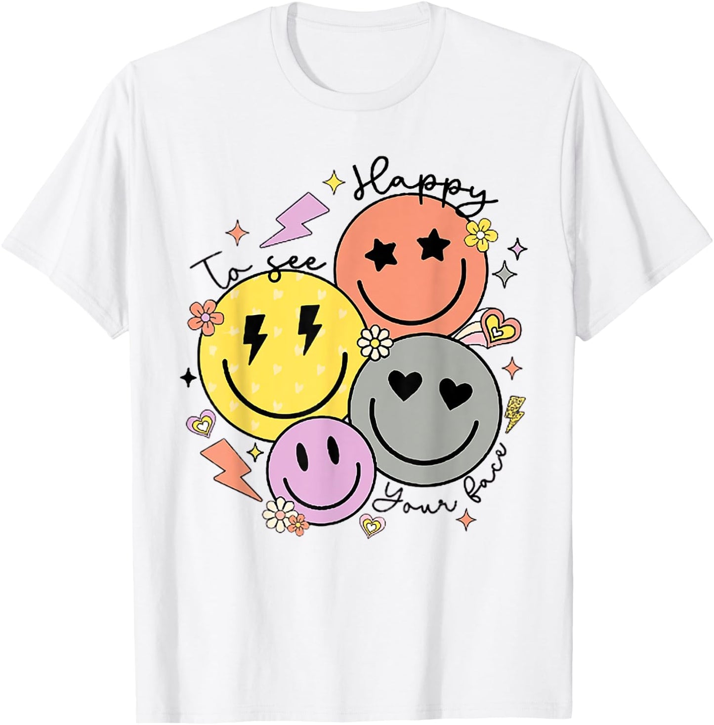 Groovy Happy To See Your Face Teacher First Day Of School Women Kids T-Shirt - T-Shirt | White